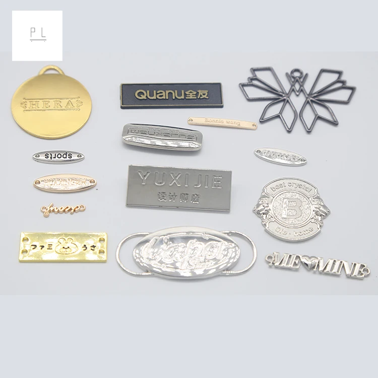 fashion Custom Brand Label Gold plated Zinc Alloy Logo Metal Plate Label Name Tags clothing tag custom
