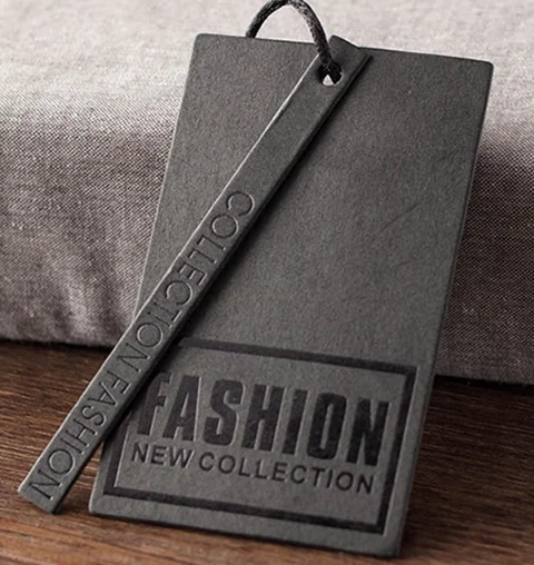 Custom thick black paper uv printing swing hang tags brand name luxury metal eyelet clothing garment hang tag with safety pin