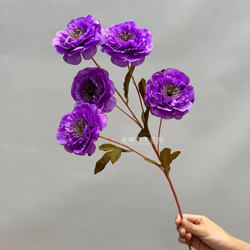 M-P132 wholesale white decorative flores artificial silk flower 5 heads peony flower for home wedding decoration