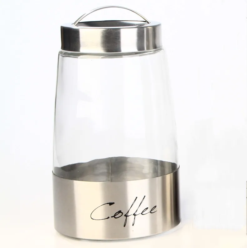 
Stainless Steel Coating Food Storage Containers Coffee Jar Glass With Metal Lid 