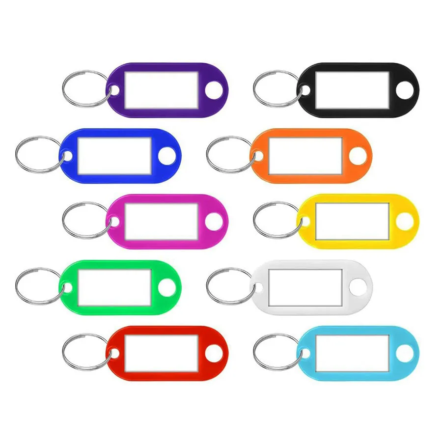 Wholesale motel keychain 10 colors plastic key tag with labels customized packing in set