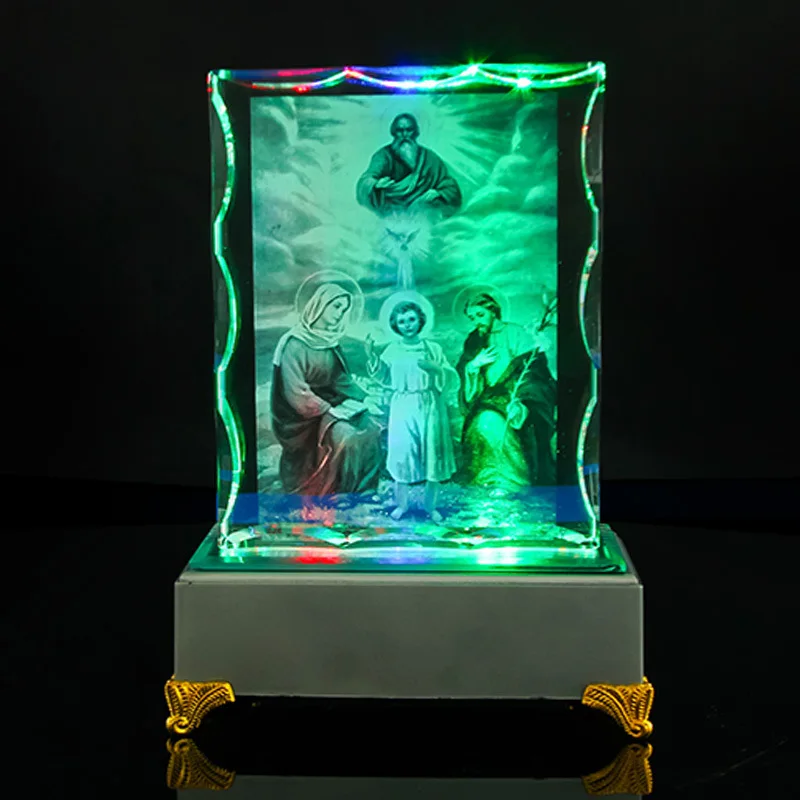 3D laser etched crystal block Jesus Hallelujah glass cube with led light base  for religious gifts