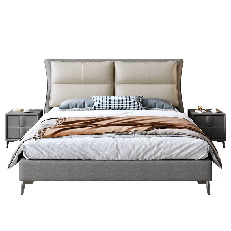 
Leather King Size Design Modern Style Bed Soft Bed Nordic Style Bedroom Master Bedroom 1.5M Double Wooden plus Faux Leather 