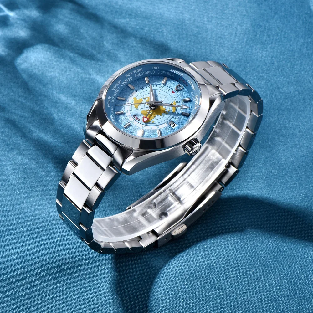 PAGANI DESIGN Men Watch 2024 New Stainless Steel NH34 Movt Mechanical Wristwatch Sapphire Mirror Multi-time zone Watches Reloj