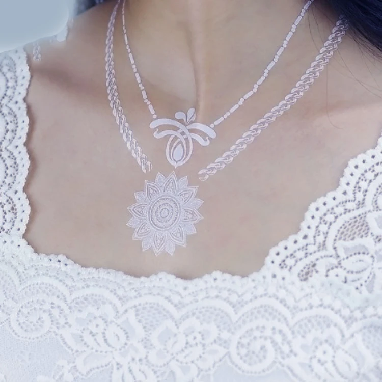 White Lace Pattern Flower Girls Waterproof Tattoo Stickers 3D Blossom Lady Shoulder Diy Temporary Tattoos