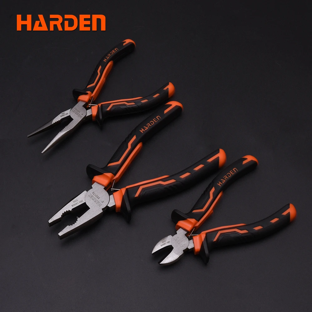 HARDEN Professional 3pcs Set Long Nose Pliers Combination Plier Cutting Plier 200mm Carbon Steel with OEM Customization Support