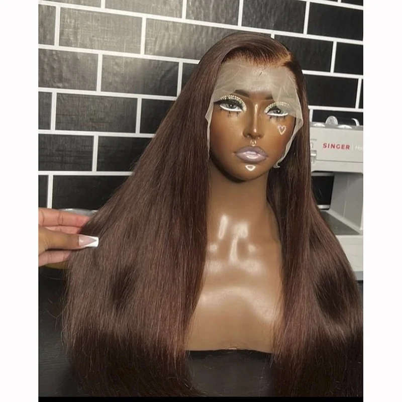 Glueless raw hair hd lace body wave straight human hair wig 13x4 lace front wig chocolate color brown double draw wigs for women