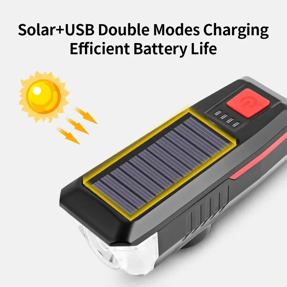 Multi Function Solar bike lights USB Solar Rechargeable Bike Light With Horn Speaker Power Bank Bicycle Light cycling equipment
