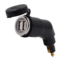 Angled Dual USB 3.3A Output Power Adapter Charger Hella DIN EU Plug Socket Black for Motorcycle