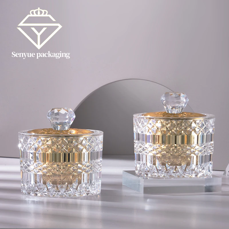 Luxury Elegant Female Cream Cosmetic Container Gloss Transparent Gold Jar 30g 50g Cylinder Shape Acrylic Jar With Inset Lids