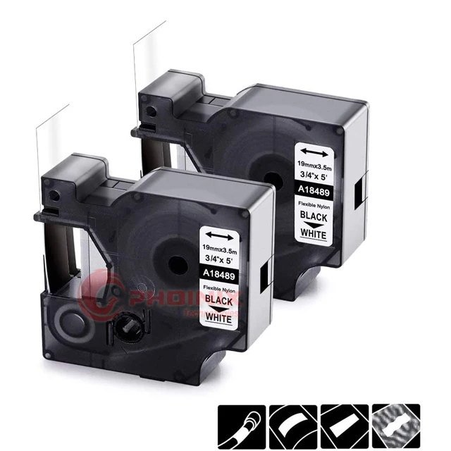 Rhino 18489 Compatible Flexible Nylon Industrial Label Tape 3/4 19mm Cartridge Work with DYMO Rhino 5200 4200 6000 LabelWriter