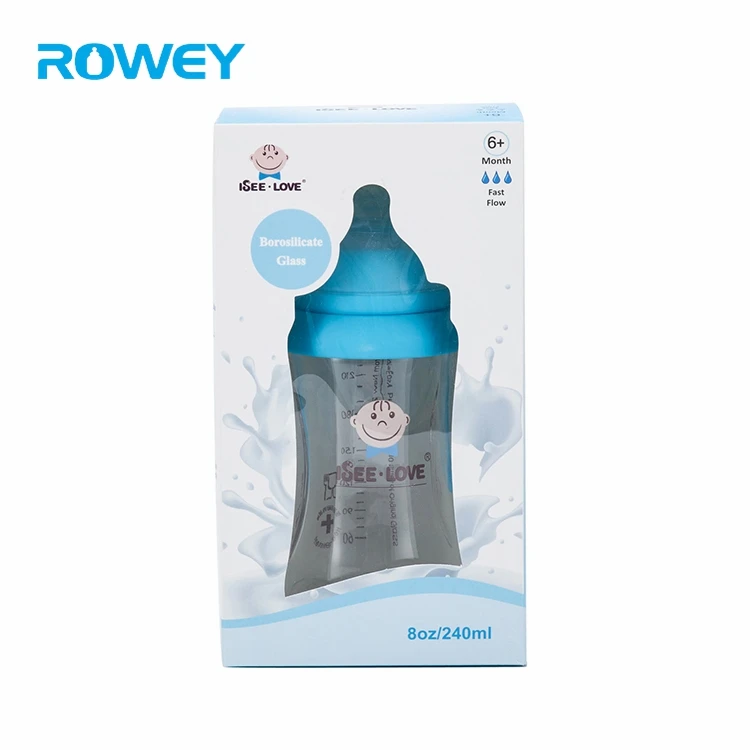 Wide Neck Wholesale Cute Blue Glass Preemie Baby Milk Feeding Bottle