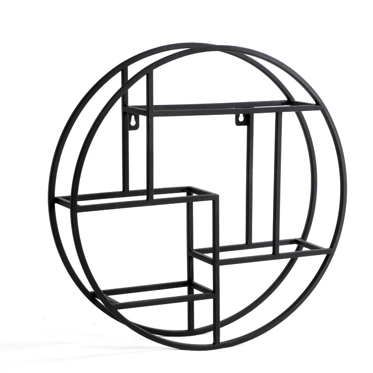 
Genuine quality functional black metal frame circular shelf 