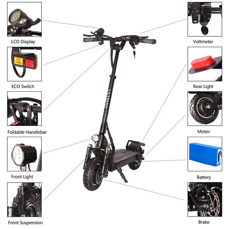 ULTRON T10 Mobility Electric Kick Scooter Adult Powerful Fast Two Wheel 60V2400W Dual Motor Ten Inch With Disc Brake