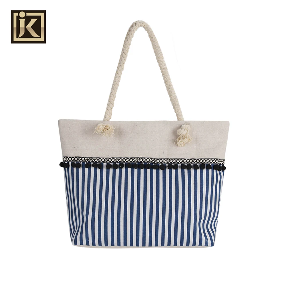 Jakijayi Women Cute Stripe Fringe Tassel Ladys Handbag Heavy Duty Canvas Satchel Beach Tote Bag