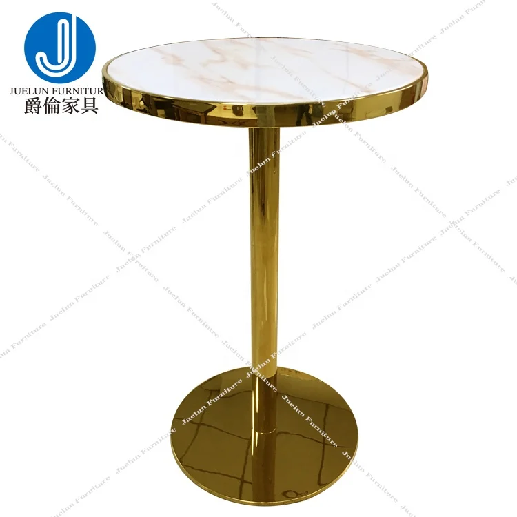 Stainless steel frame marble top high cocktail gold bar table