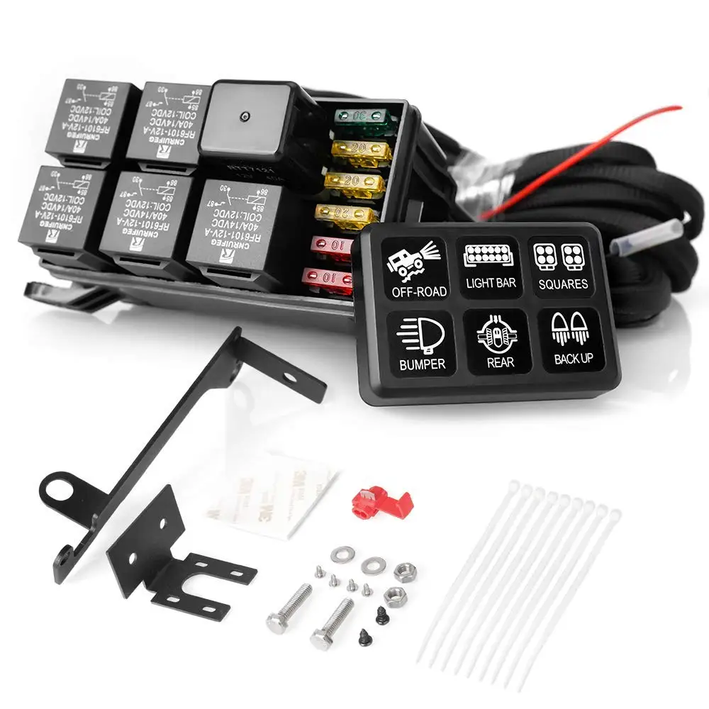 6 Gang Switch Panel Kit Circuit Control Box Relay System Universal ON-Off Touch Switch Box for Car Marine Boat
