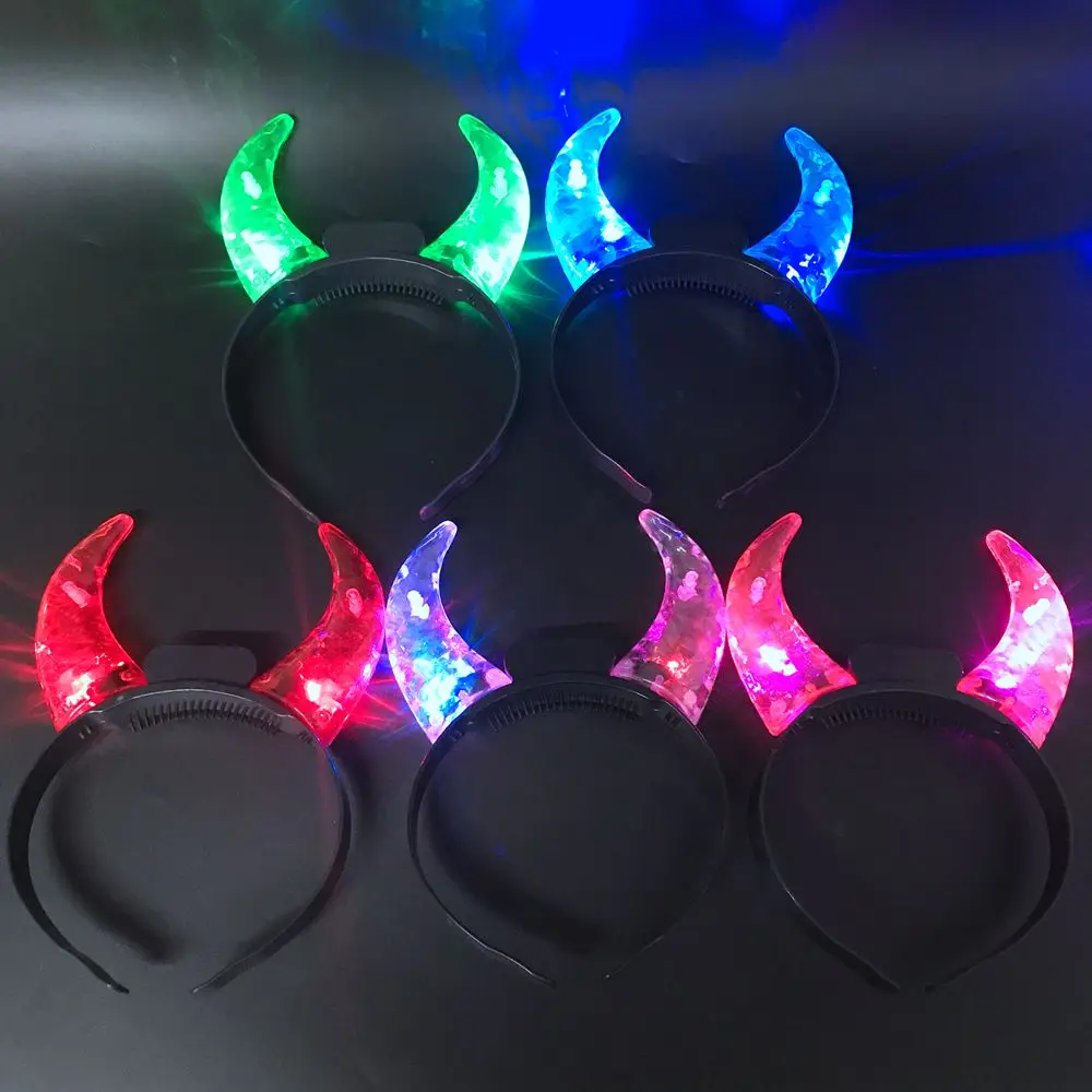 Factory wholesale supplies Halloween wearing headband colorful flashing LED devil horns for festival party Events