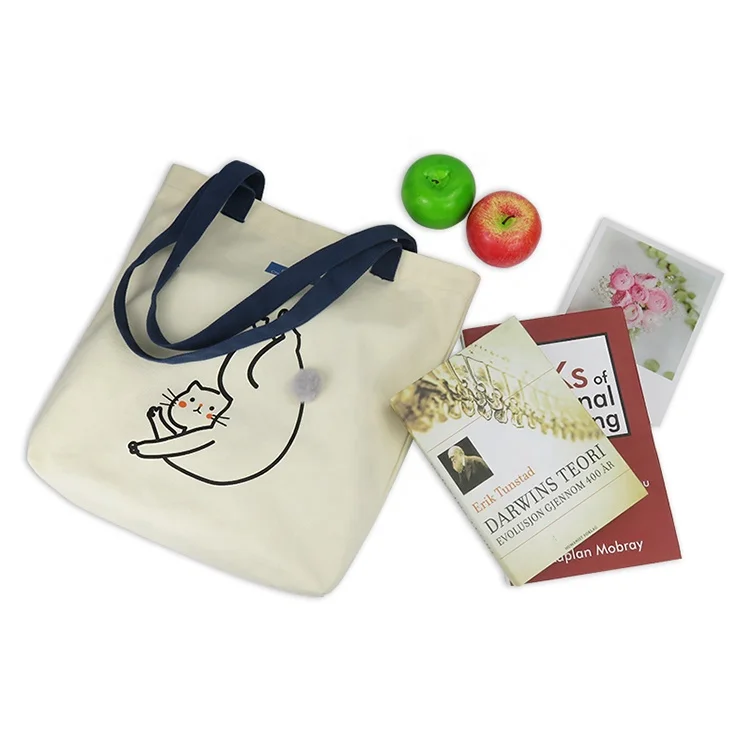 
Custom cute cat design eco 16 oz blank canvas cotton bag with logo 