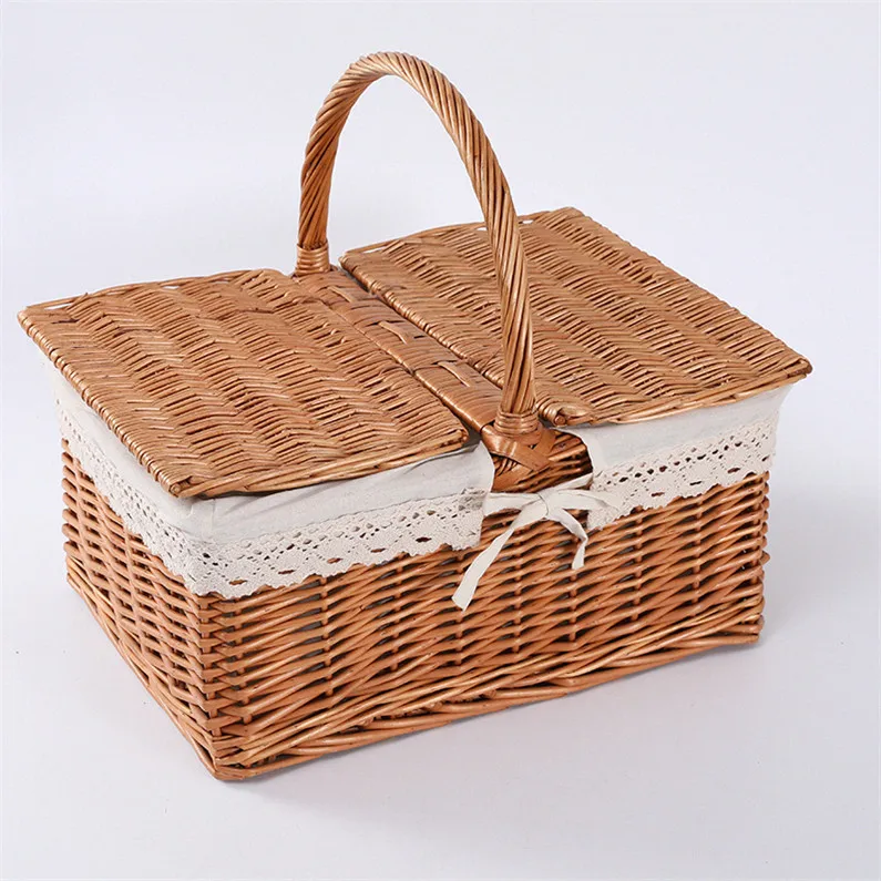 wholesale Hot Selling High Quality basket with lid  wicker Chinese  empty picnic wicker basket set with handles