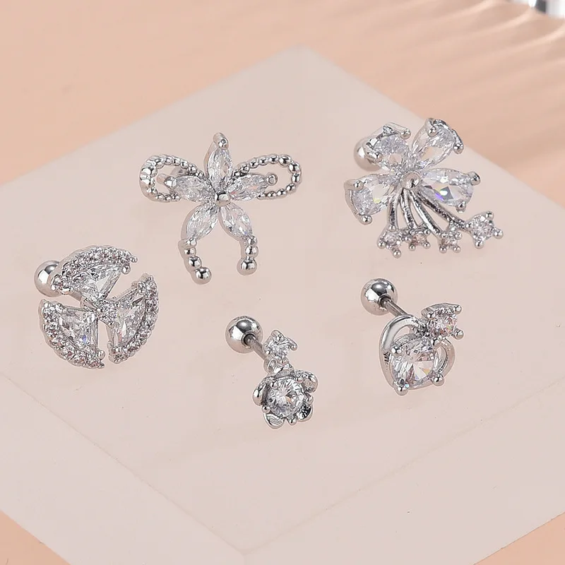 Korea Style CZ Flower Tragus Cartilag Lobe Earrings Barbell Ear Stud Helix Piercing Jewelry