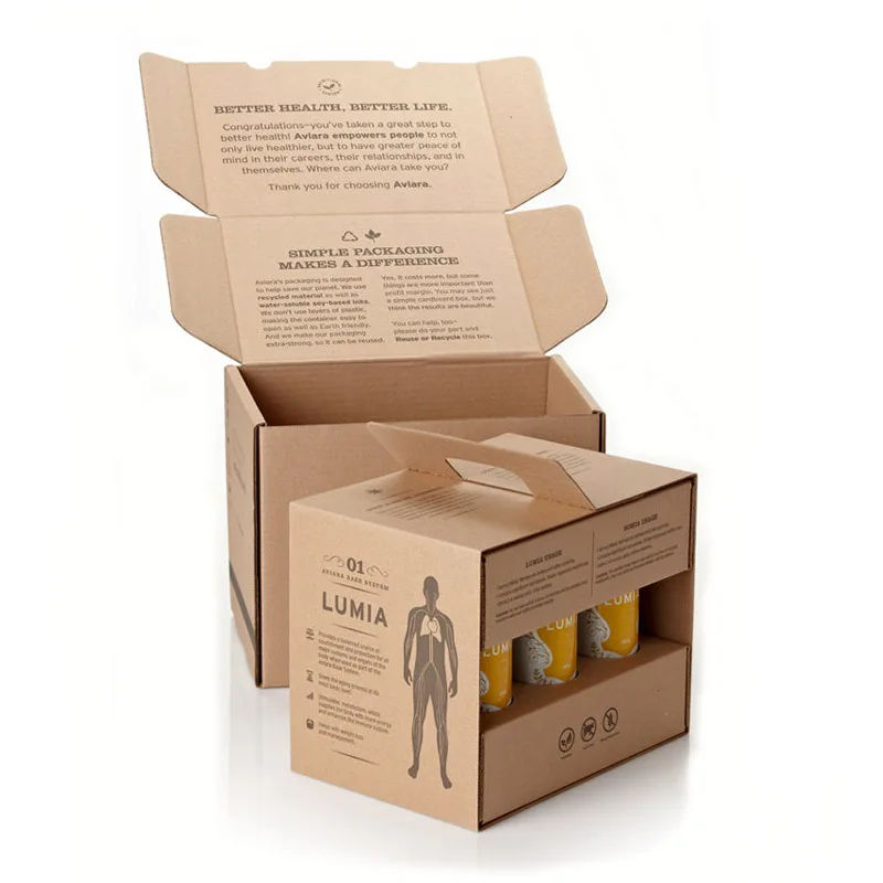 Custom Design Corrugated Paper Carton Box Kraft Cardboard Gift Packaging for 3 Bottle Beer Wine Packing Boxes With Handle