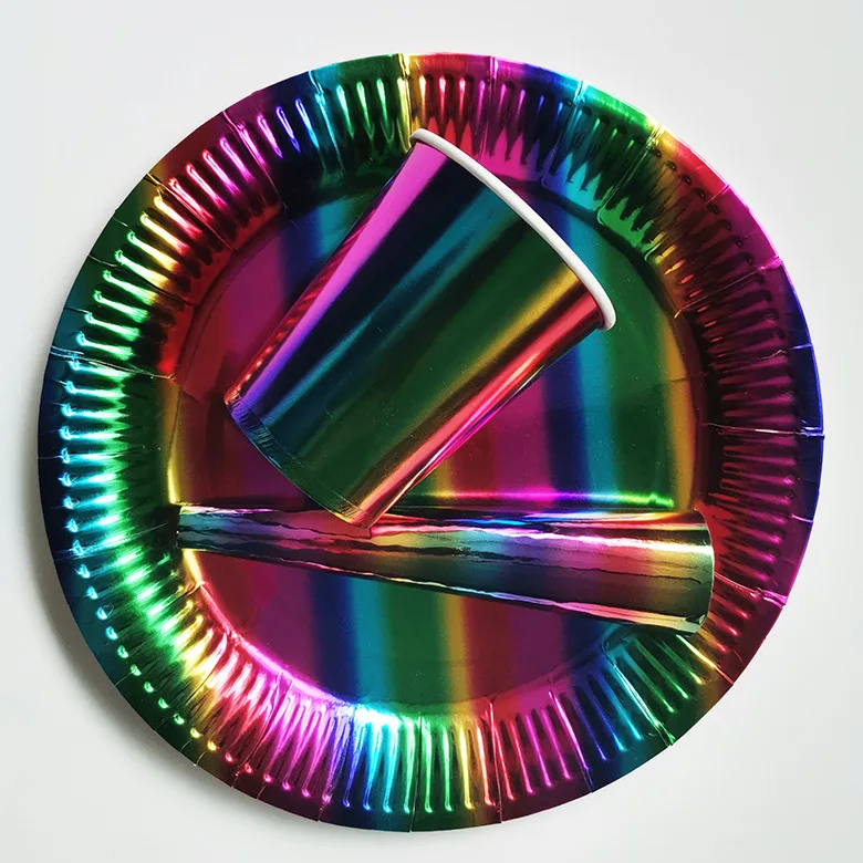 Sprinkles Glitter Laser Cardboard Disposable Dessert Iridescent Plates Bulk Holographic Paper Plate Party Supplies 24 2022110102