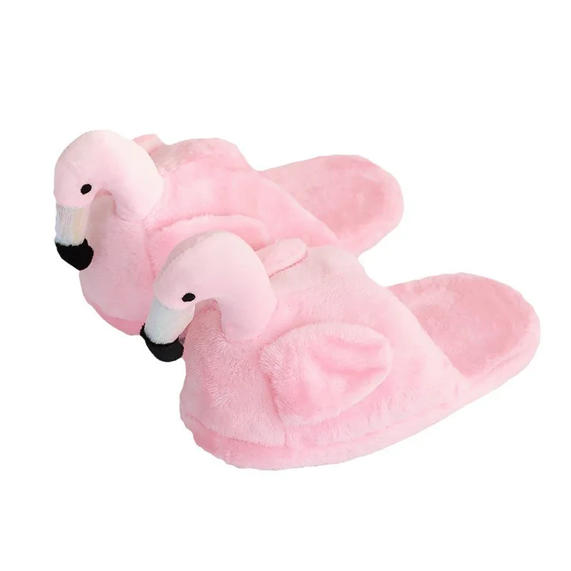 Free Sample Pink Flamingos Plush Slippers Women Men Winter Home Animal Slippers stuffed warmer red flamingo indoor slipper