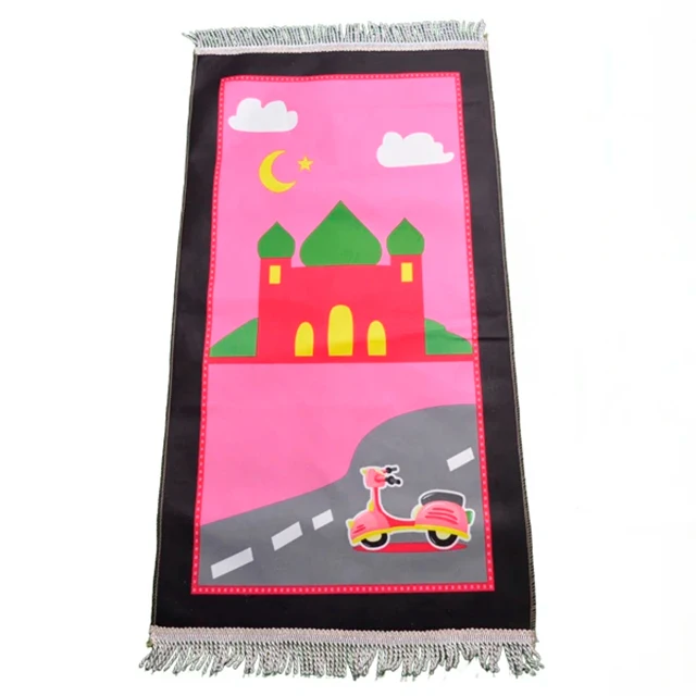 Custom design indoor outdoor kids prayer mat gift set anti slip printed islamic muslim prayer mat for kids