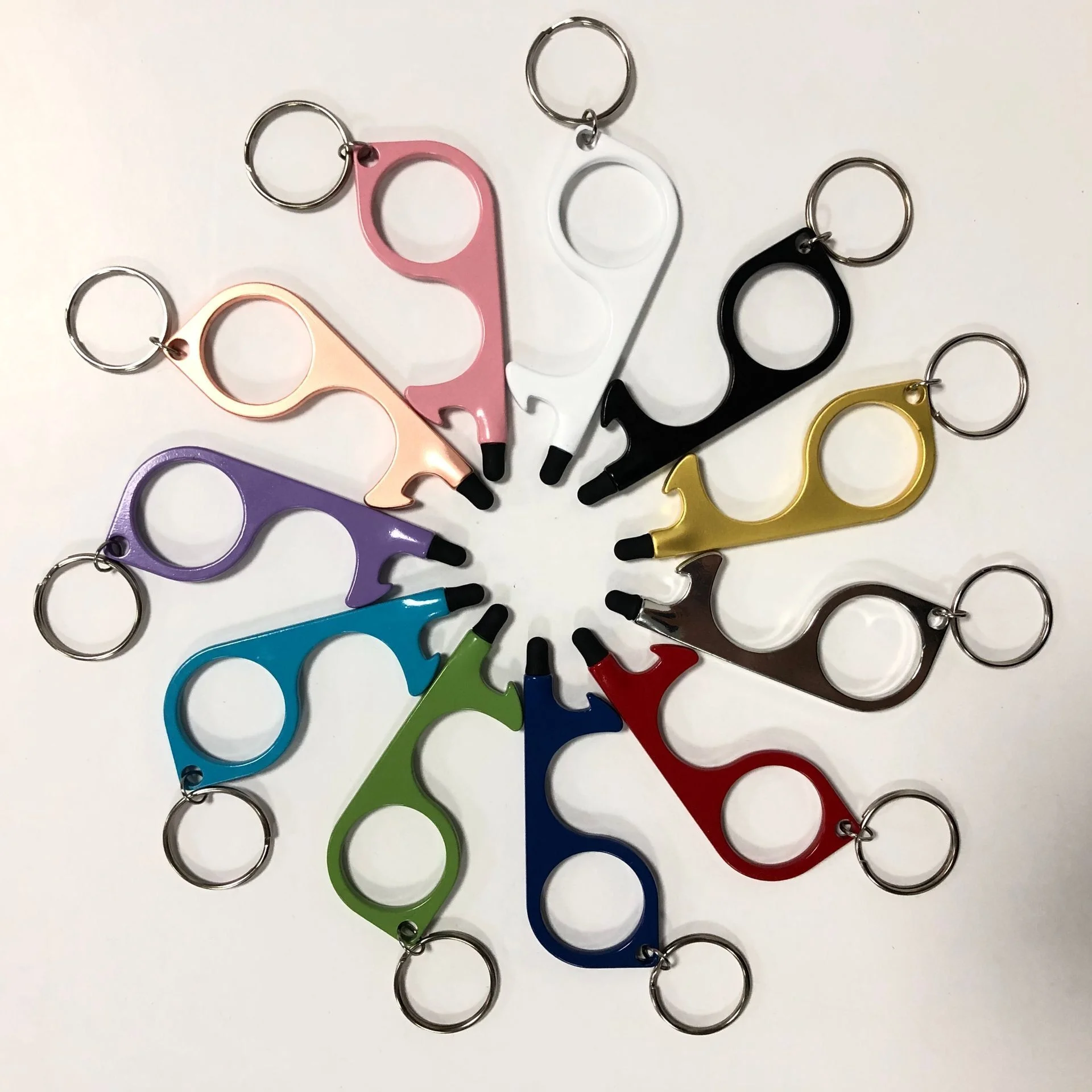 2023 Wholesale Multi-color Self Defense Safety No Touch Door Opener Keychain for Women