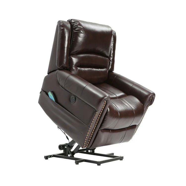 Antique Rivet Style Brown handheld remote Single Sofa Recliners For Elderly With Massage Function