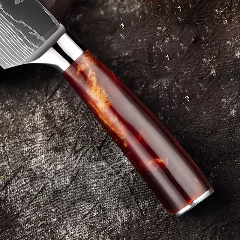 10 pcs Sharp Resin German Stainless Steel Japanese Laser Damascus Santoku Chef Boning Modern Knives Kitchen Knife Set
