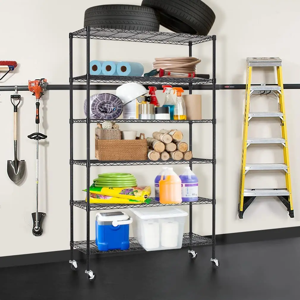Multipurpose 6 Tier Metal Shelves Adjustable Steel Wire Shelving Unit Rack For Garage Pantry