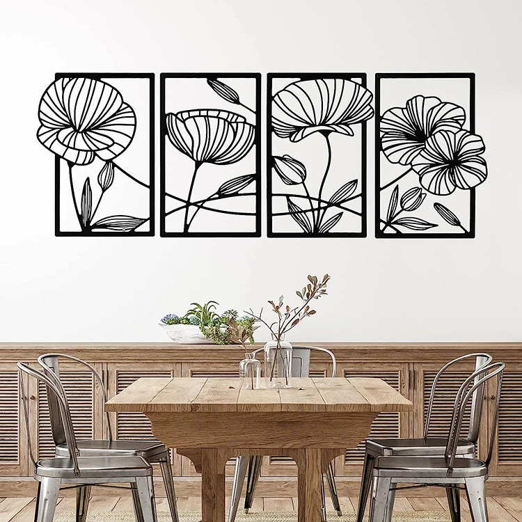 JH-Mech OEM Modern and Attractive Style Exquisite Minimalist Abstract Design Floral Well Drawing Theme Art Wall Decor Metal