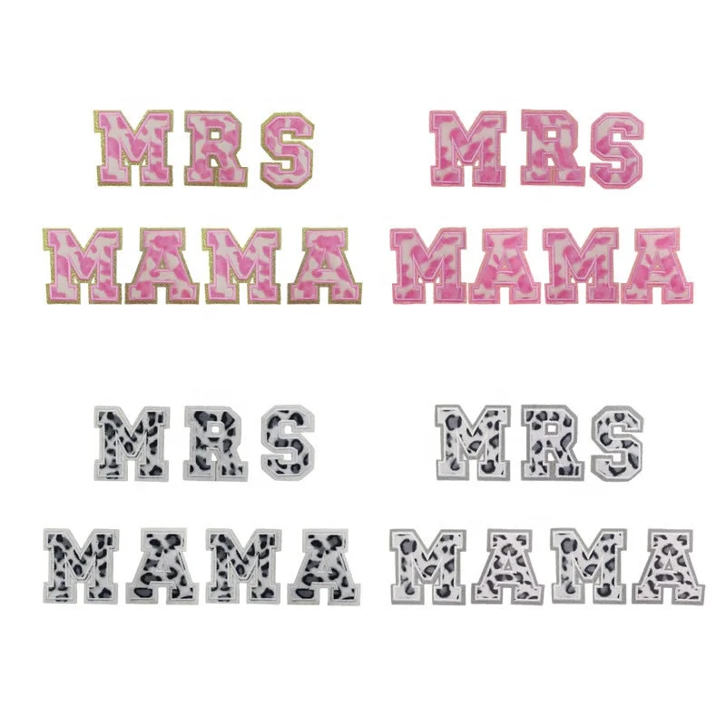 Pink Leopard print glitter letter patches Clothes Cheetah chenille patch letters A-Z iron on letter patches