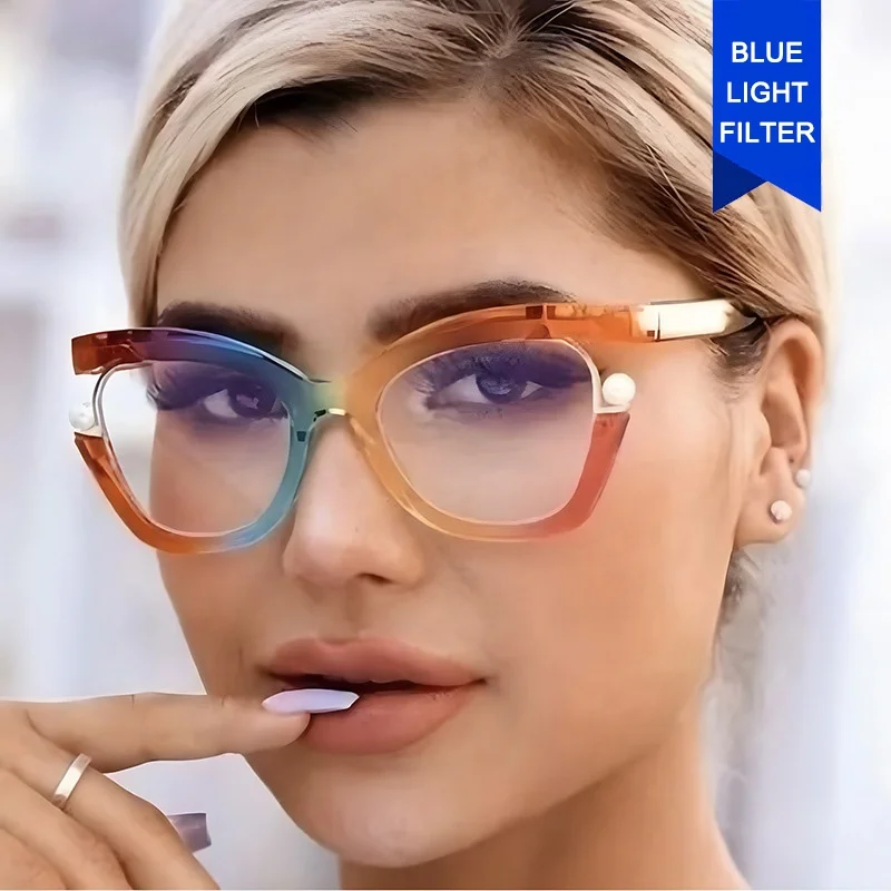 Factory new design trendy rainbow color spectacles eyeglasses frames cat eye optical glasses for women