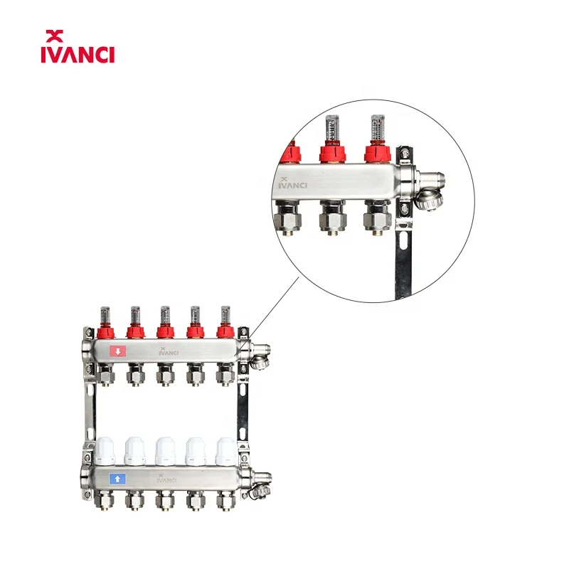 IVANCI 304 stainless steel floor heating system manifold pipe with chrome brackets
