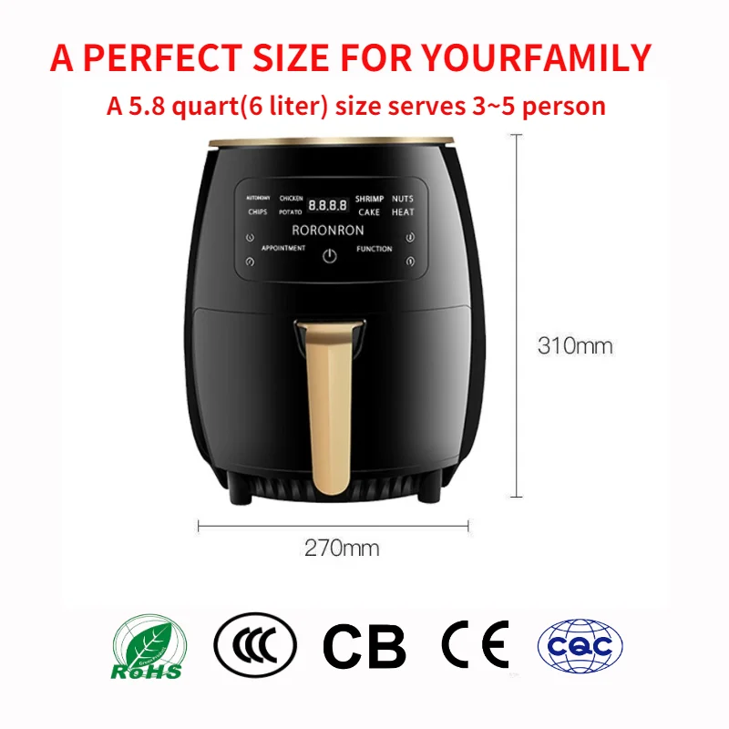 Household 1400W 6L 5L 3 In 1 Low Fat Cooking Pot Intelligent Timing Electric Hot Deep Air Fryer Digital