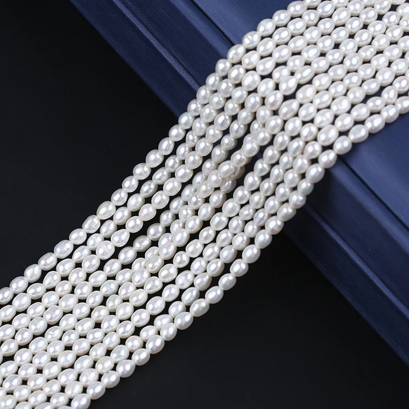 3.5-4mm wholesale aaa loose natural freshwater rice shape pearls beads strands