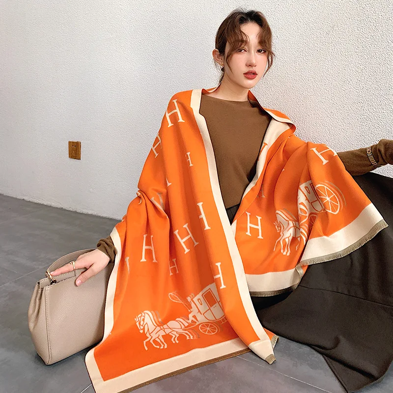  Новинка 2020 модные женские теплые шарфы с логотипом дешевый женский зимний Фирменный шарф из искусственного кашемира