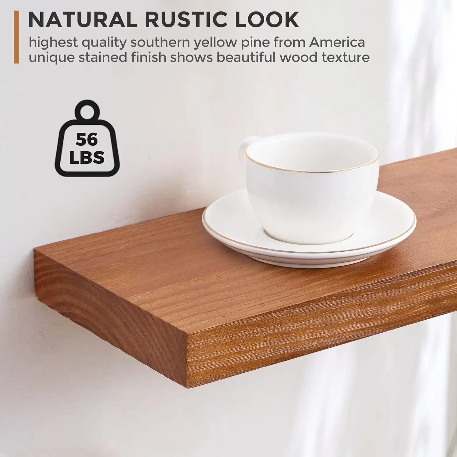 Zhonghuan Brand Farmhouse Natural Rustic Wooden Wall Floating Shelf Solid Southern Pine Wood Storage Shelf Display Shelf