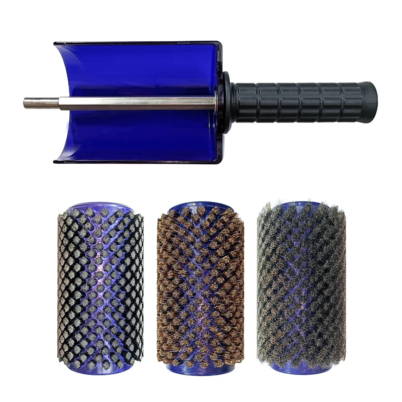 Roller Roto Brush for Cross-Country Ski Waxing Fits Hex Shaft Stainless Steel Horse Hair Nylon Handle and Safety Shield Hood