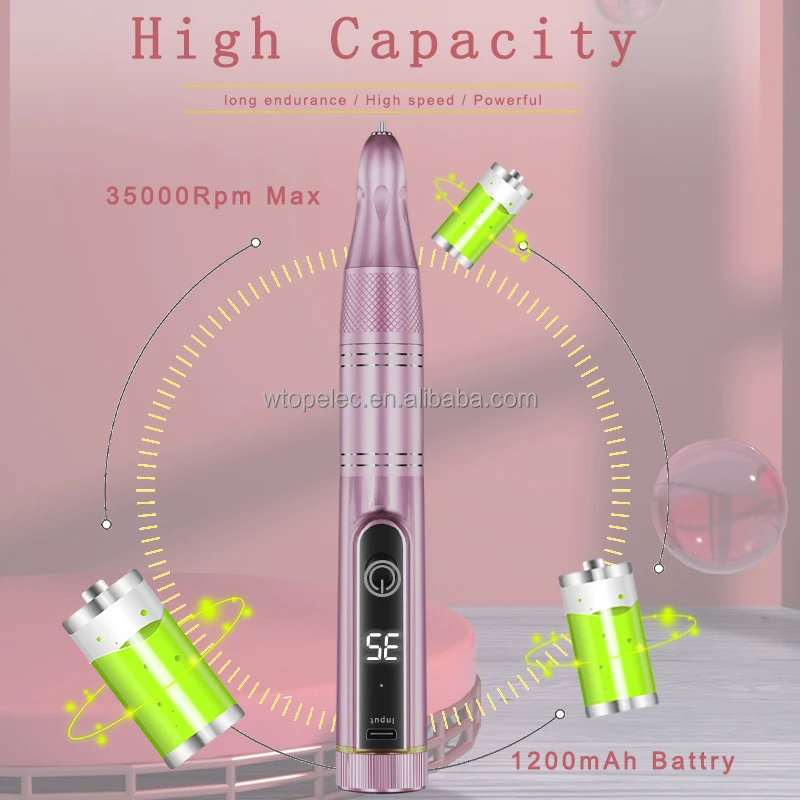 electric rechargeable hand mani nail drill pen portable 35000rpm speed adjustable handpiece powerful 27W drill nail