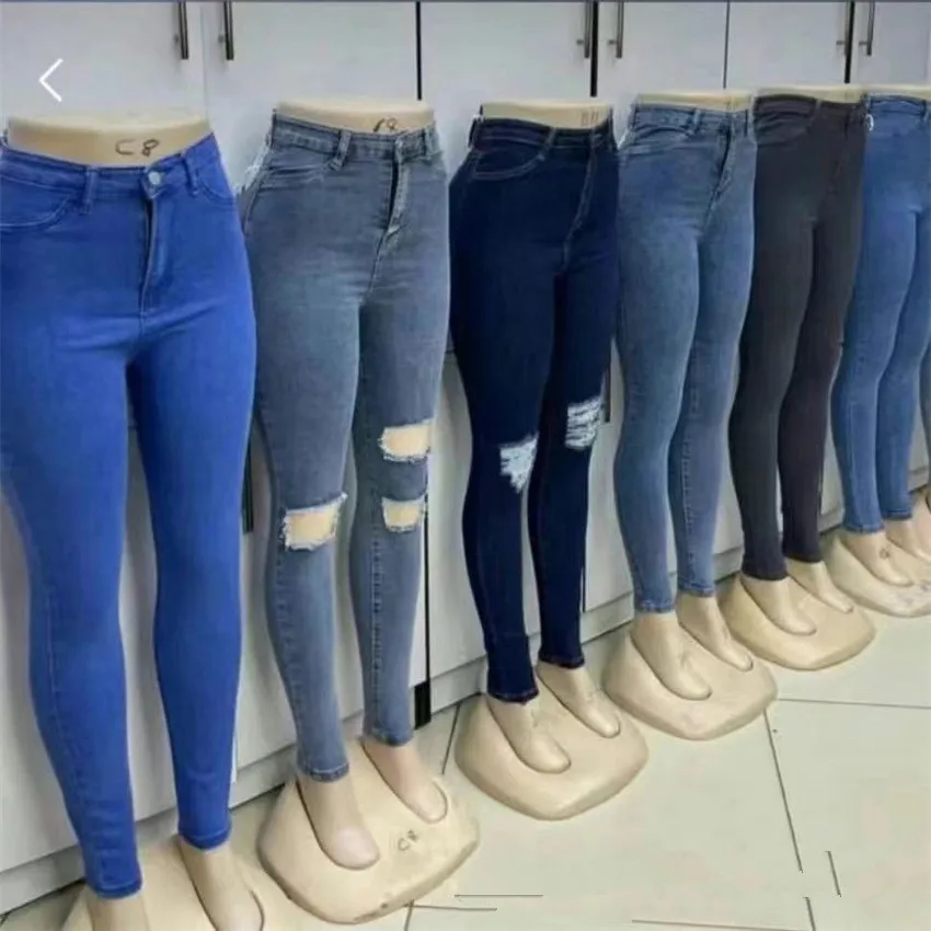Stretch Jeans Pencil Pants Ripped Destroyed Women's Jeans Wholesale China Factory Direct Sales Ladies Slim OEM Service High