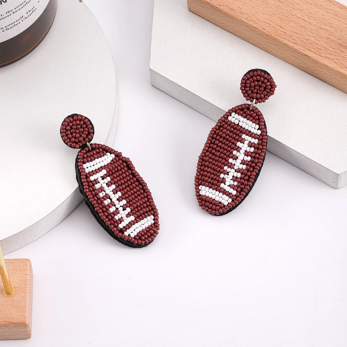 Custom Game Day Seed Beads Rugby Team Party American Football Drop Earrings Jewelry for women