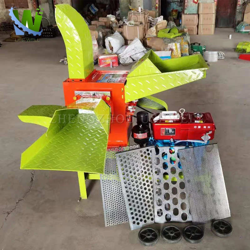 Agriculture Mini Small Manual Fodder Hay Grinder Roller Silage Grass Straw Chaff Cutters Machines With Diesel Engine For Sale