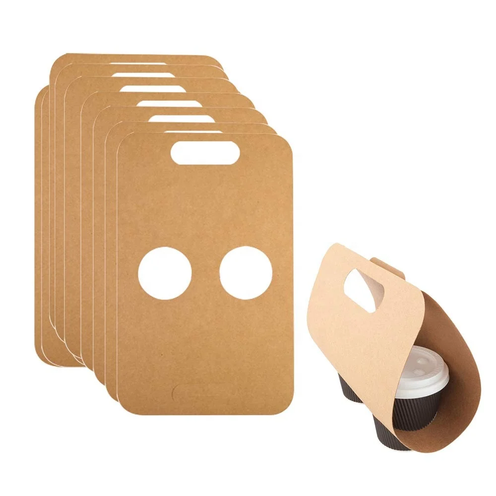 Customized take away  paper double cups carrier to go tea kraft packing disposable coffee paper cup holder