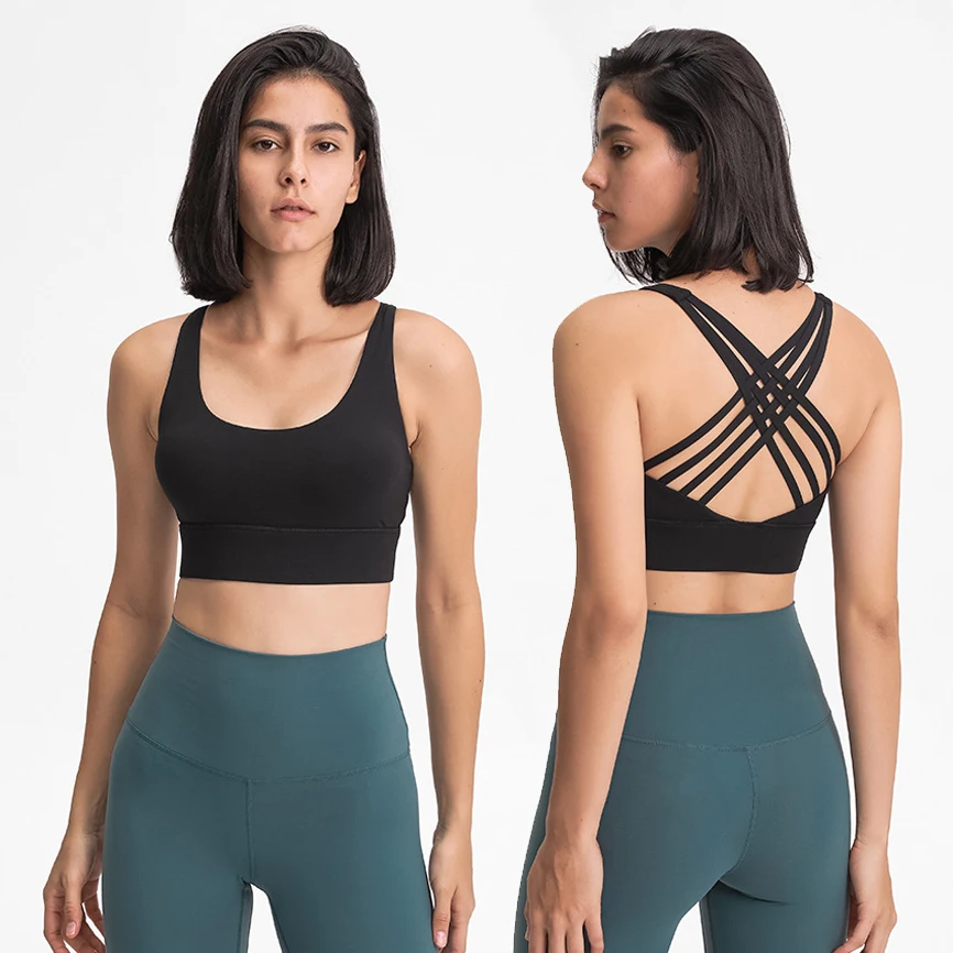 Lulu Lemon new align double layer brushed hairly Yoga sports bra multiple straps cross back upper support shockproof fitness bra