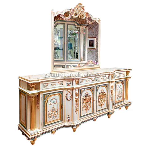 Роскошный аварийный Европейский белый буфет, Европейский дизайн, Императорский золотой и белый цветочный роспись буфета