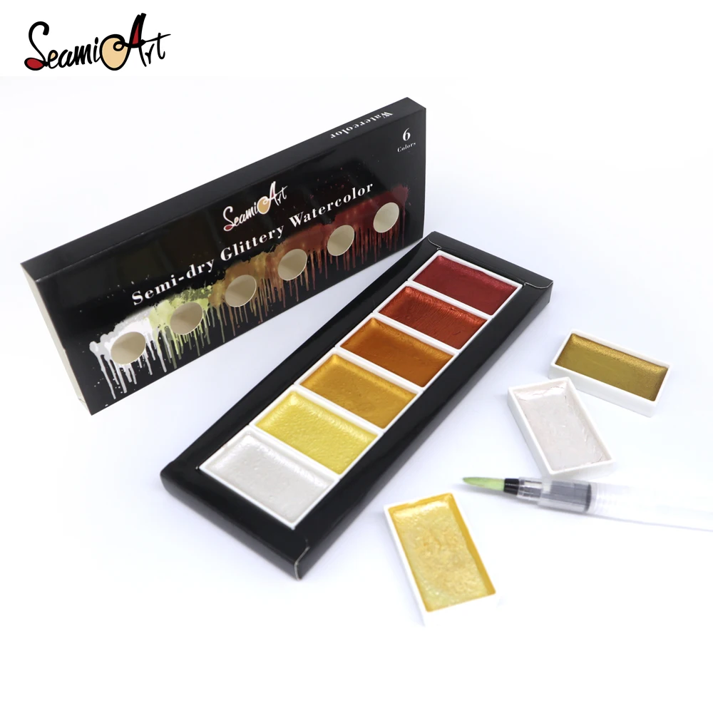 
2019 Amazon Hot Selling 6 Colors Metallic Neon Watercolor Paint Set 3 Kinds Of Color Set 